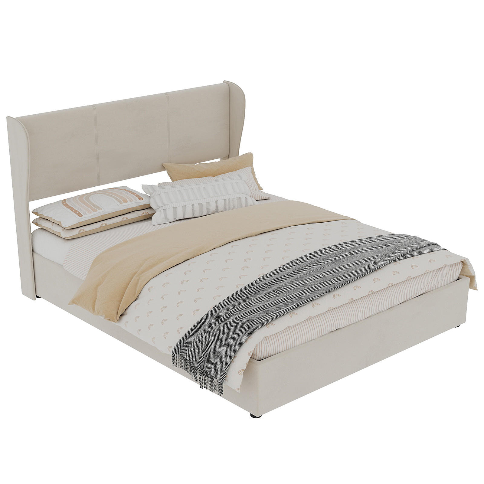 POLSTERBETT 160/200 cm in Beige Stoff - Beige, Holzwerkstoff/Textil (160/200cm) - WISHDOR