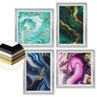 WANDBILDER 4er Set - 50x50 cm & 40x60 cm Silberner Rahmen - Abstrakte Muster in Rosa, Grün und Blau - Silberfarben, Kunststoff (50/50cm) - ArtPrintCave
