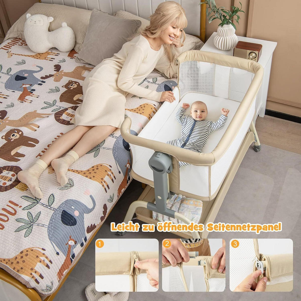 BABYWIEGE faltbar beige - Beige, Textil - COSTWAY