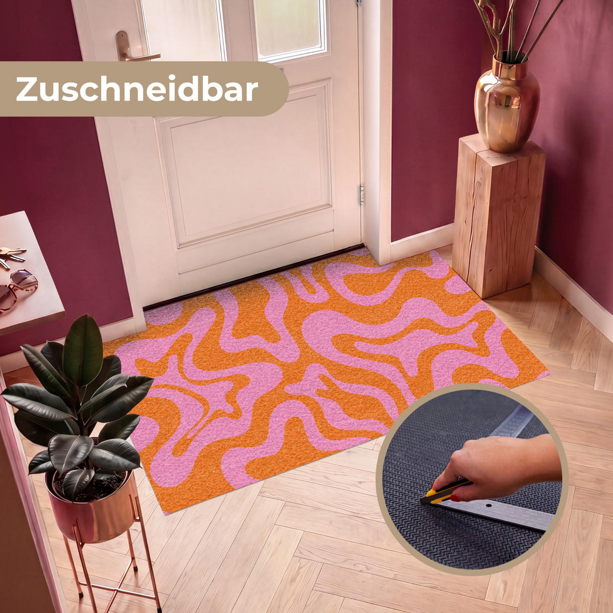 ROHOŽKA Vzor - Ružová - Oranžová - Abstraktné - Moderné 150x90 cm - pink, plast (150/90cm) - MuchoWow