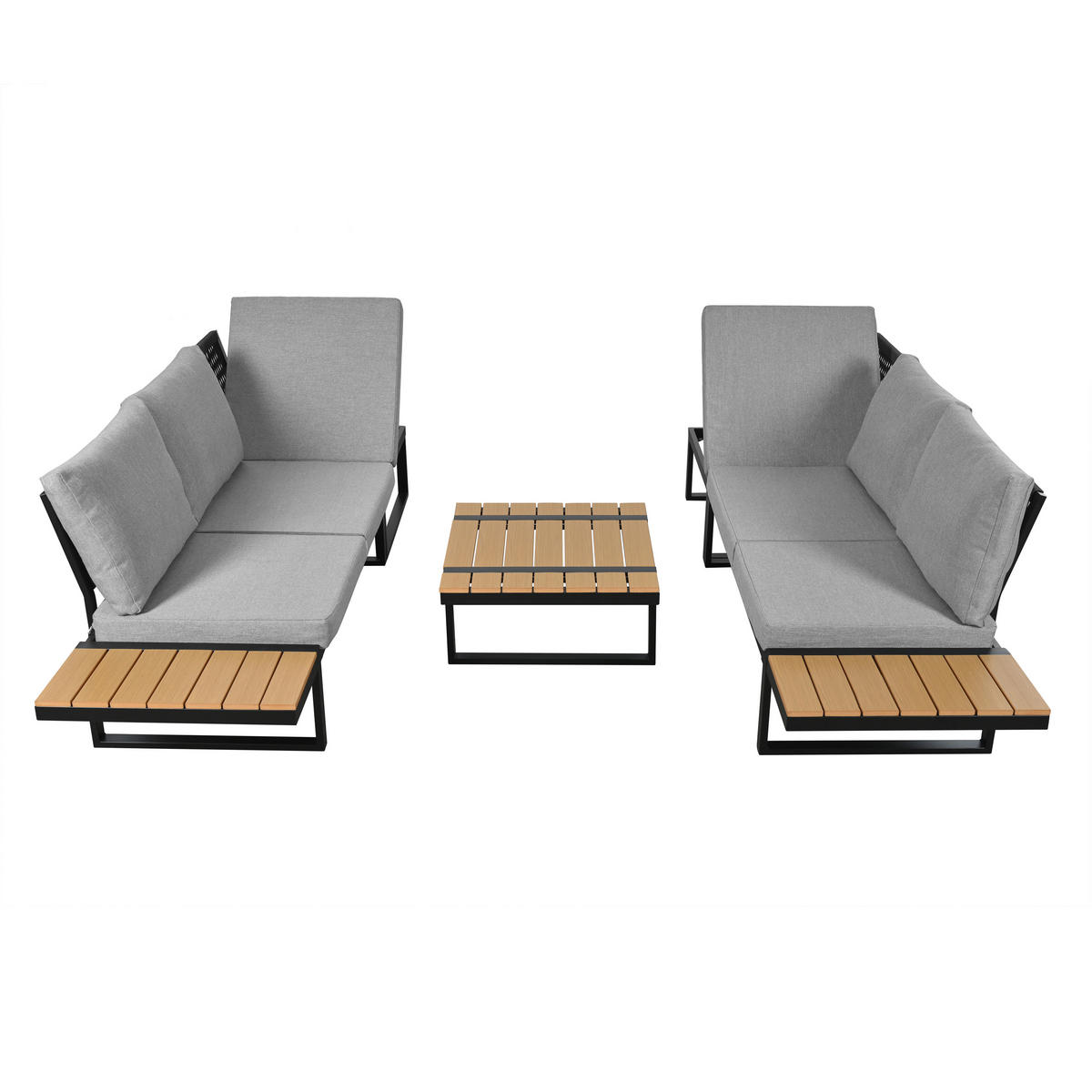 GARTENMÖBEL-SET 279/218/72 cm grau aus Stahl und Polyester mit Ablagen und verstellbarer Liegefunktion - Braun, Metall - OKWISH