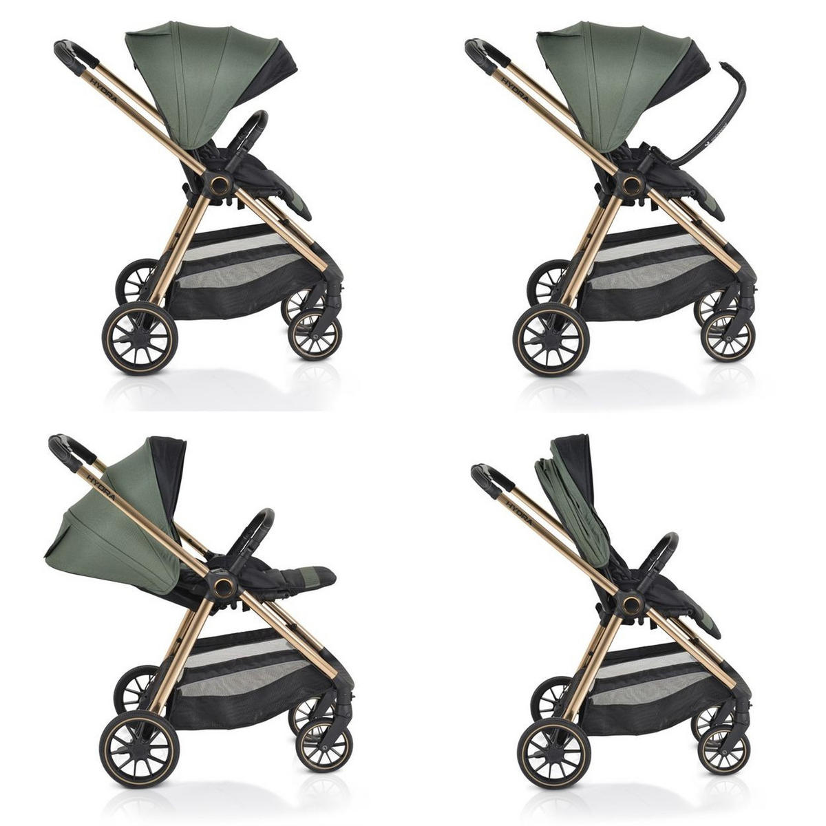 KINDERWAGEN 2 in 1 Hydra grün Babywanne Sportsitz Fußabdeckung Moskitonetz - Grün, Metall (80/63/105cm) - Cangaroo