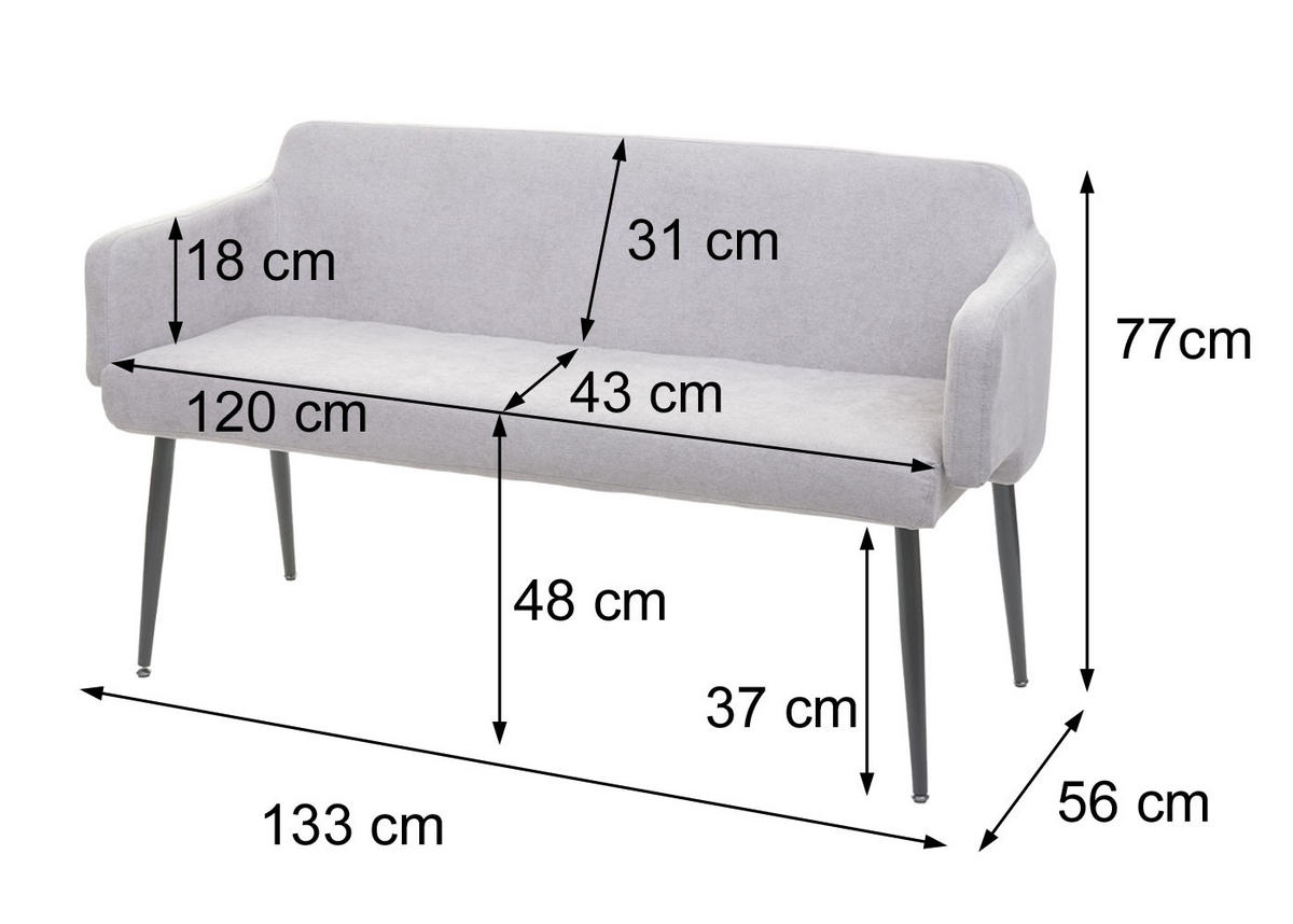 SITZBANK Grau, Schwarz - Schwarz/Grau, Textil (133/77/56cm) - Jamb