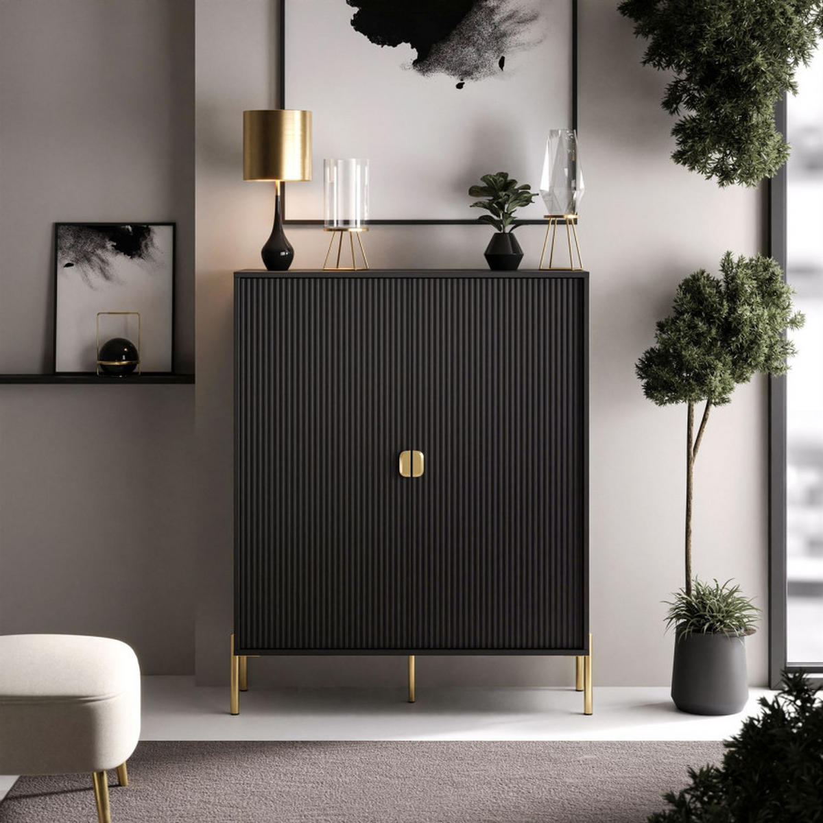 KOMMODE DALIA - Goldfarben/Schwarz, Holzwerkstoff (104/127/40cm) - Lookway