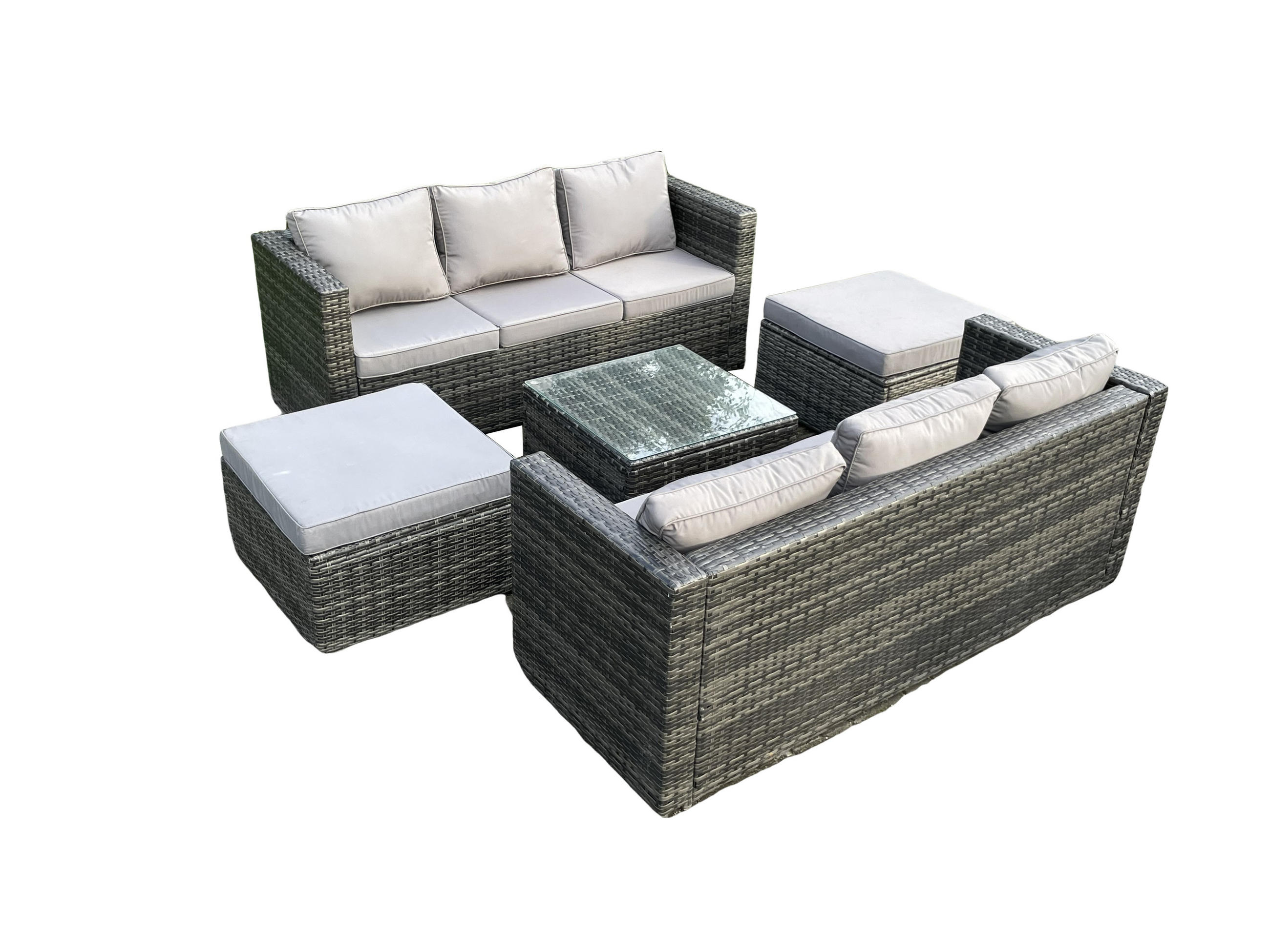 GARTENLOUNGE-SET Polyrattan 8-Sitzer - Dunkelgrau, Metall - Fimous