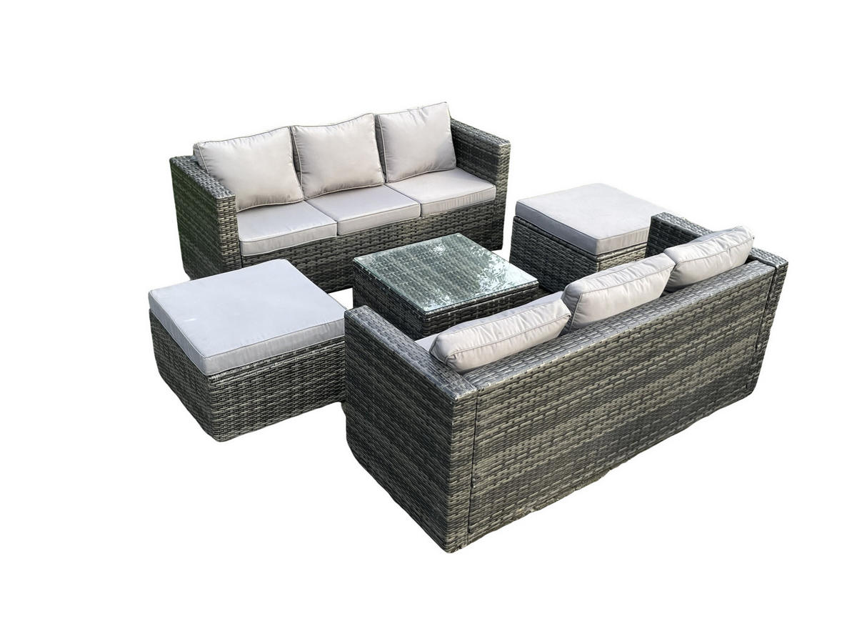GARTENLOUNGE-SET Polyrattan 8-Sitzer - Dunkelgrau, Metall - Fimous