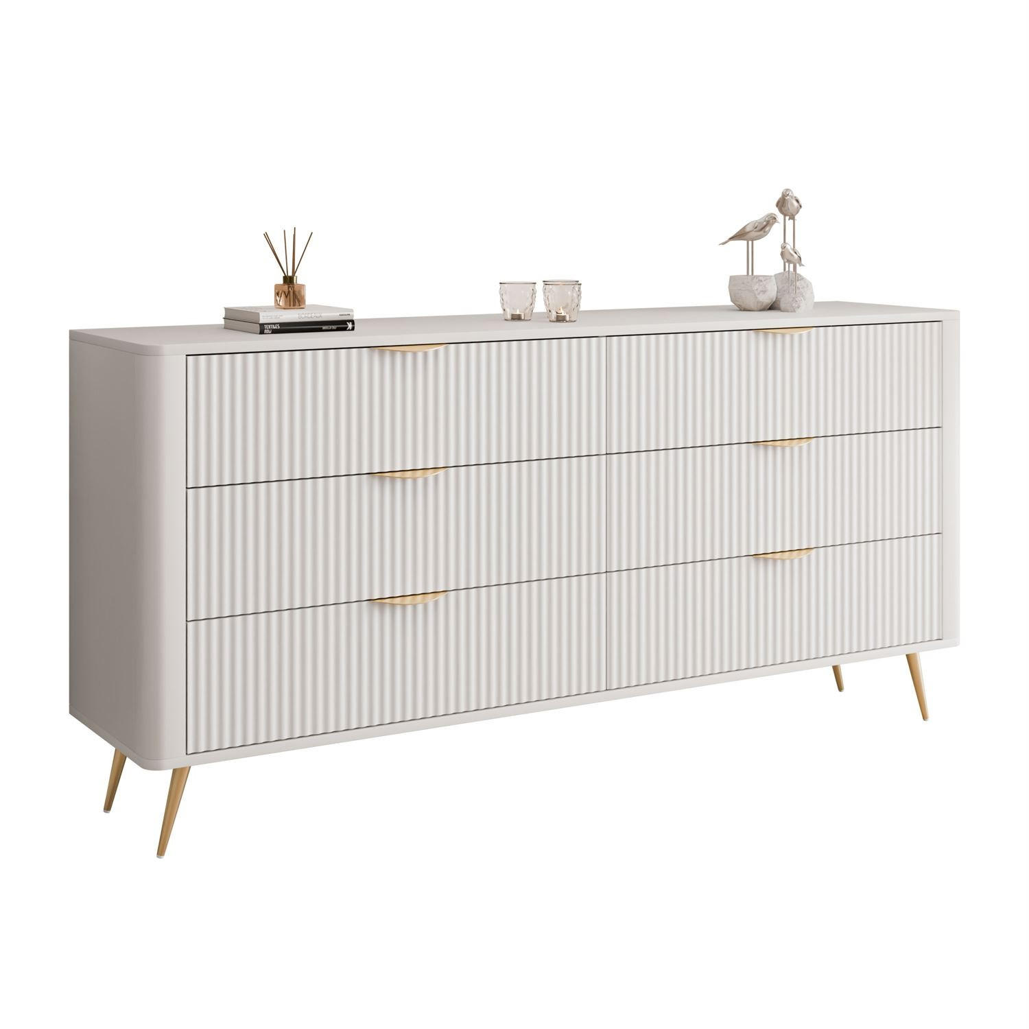 SIDEBOARD SCARLETT 6S MIT SCHUBLADEN BEIGE + GOLD - Beige, Holzwerkstoff (163/81/38cm) - Lookway