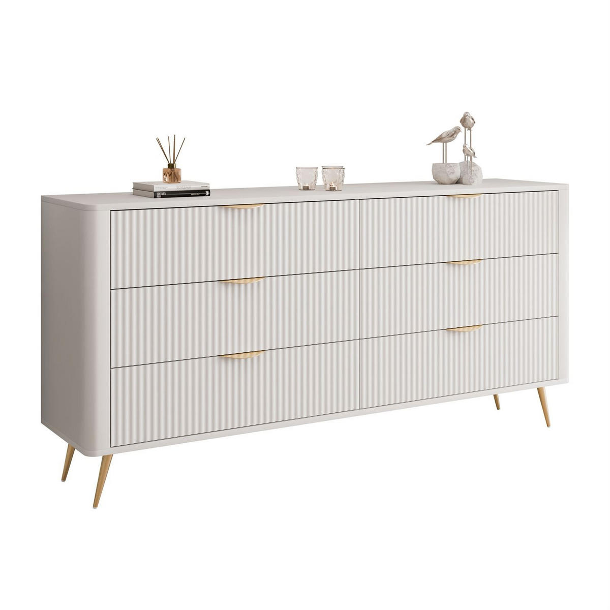 SIDEBOARD SCARLETT 6S MIT SCHUBLADEN BEIGE + GOLD - Beige, Holzwerkstoff (163/81/38cm) - Lookway