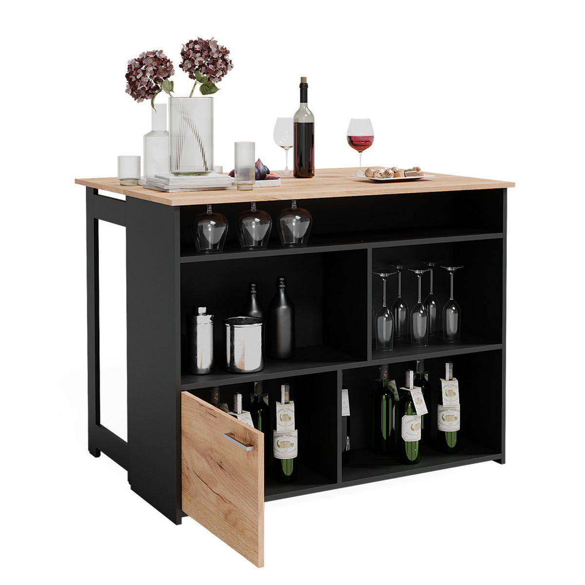 BARTISCH Dominic Goldkraft Eiche 116 x 37 cm 4x offene Fächer und 1x Tür - Eiche Wotan, Holzwerkstoff (116/90.5/37cm) - Vicco
