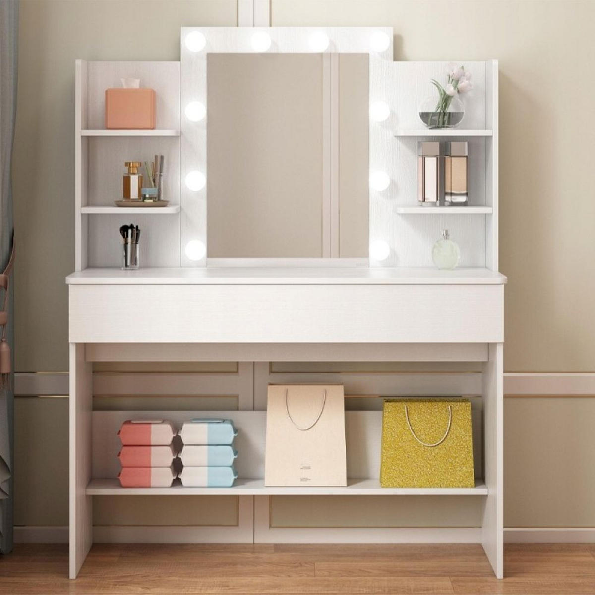 SCHMINKTISCH, weiß 40/41/30 cm - Weiß, Holzwerkstoff (122/13.2/46cm)