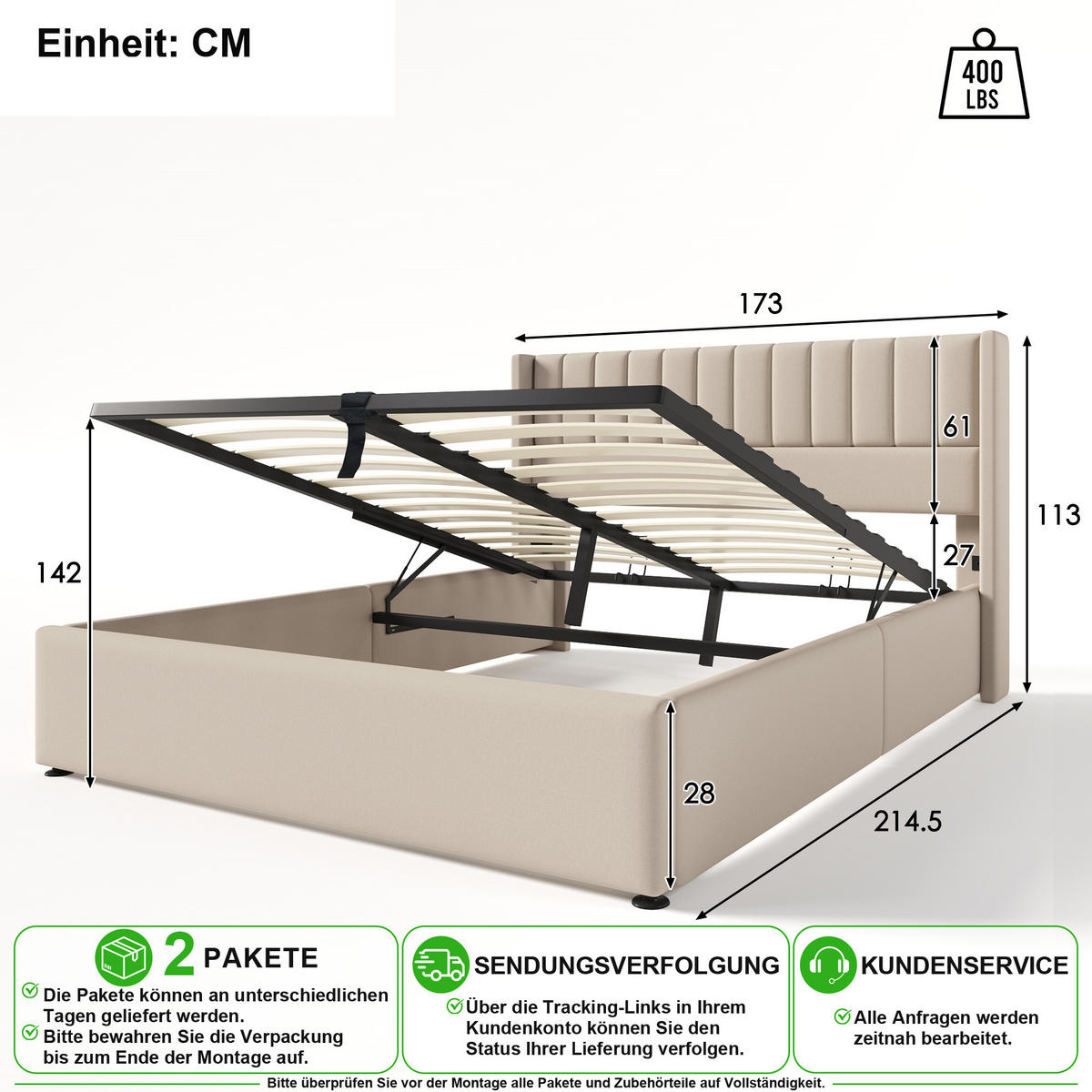ČALOUNĚNÁ POSTEL 160/200 cm v béžové barvě s úložným prostorem a lněnou látkou - béžová, kov/kompozitní dřevo (160/200cm) - CHICFURN