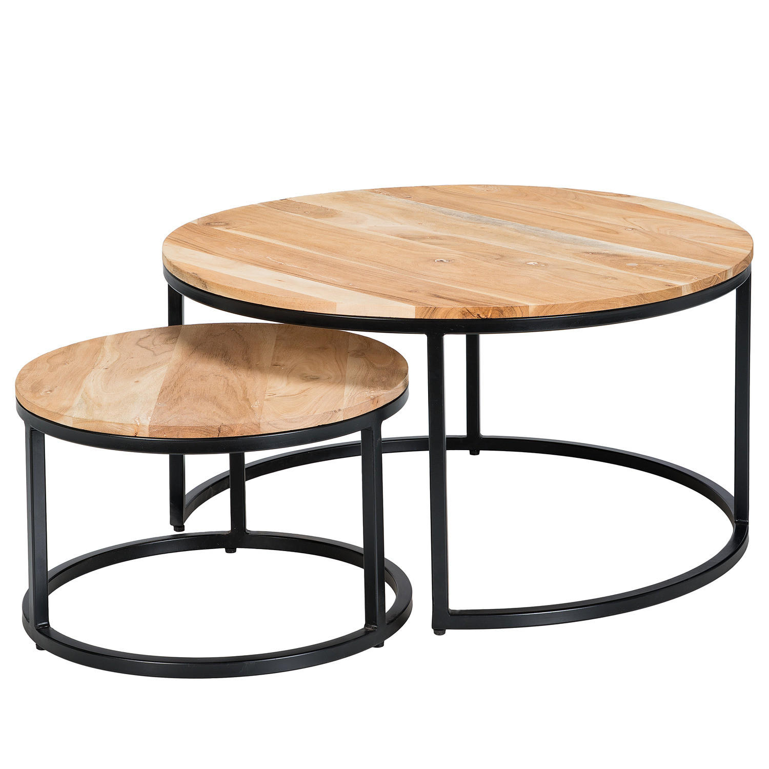 COUCHTISCH-SET - 2-teilig - Schwarz/Akaziefarben, Holz/Metall (80/80/42cm) - home24