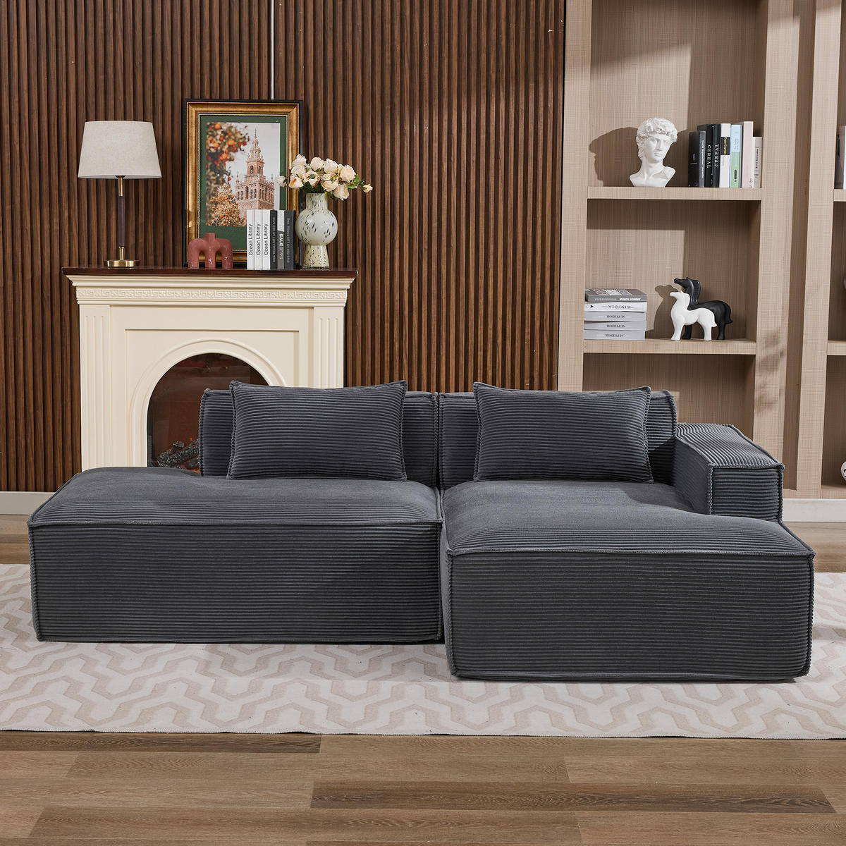 3-SITZER ECKSOFA Polyester Grau mit Kissen - Grau, Textil (235/129cm) - WISHDOR