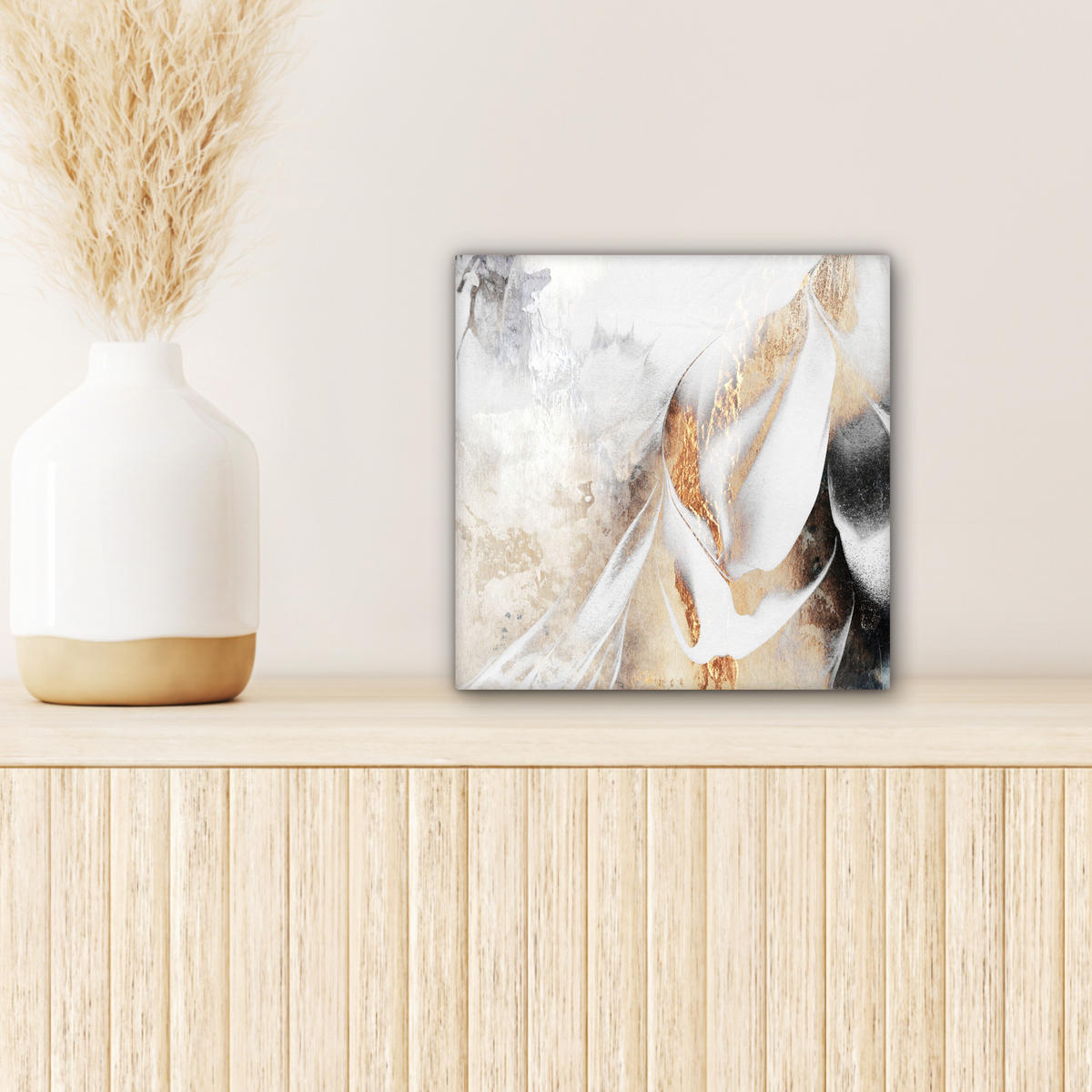 LEINWANDBILD Luxus - Abstrakt - Gold - Weiß 20x20 cm - Goldfarben, Textil (20/20cm) - MuchoWow