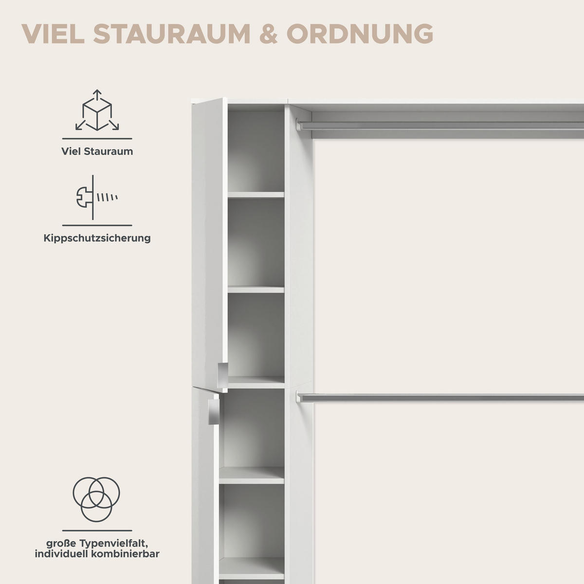 GARDEROBE Systemmöbel Projekt X 5tlg. Kombination , ca.341x191x37 cm - Weiß, Holzwerkstoff (341/191/37cm)