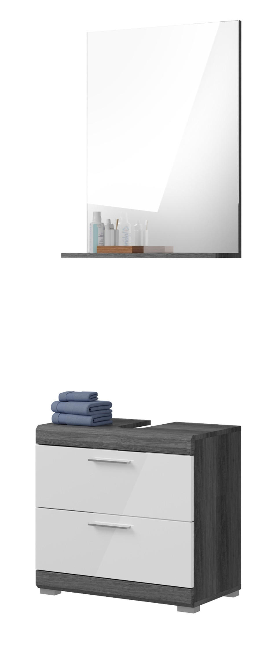 Inn.Furn Badmöbel-Set Weiß Hochglanz, Grau 60x191x34 cm