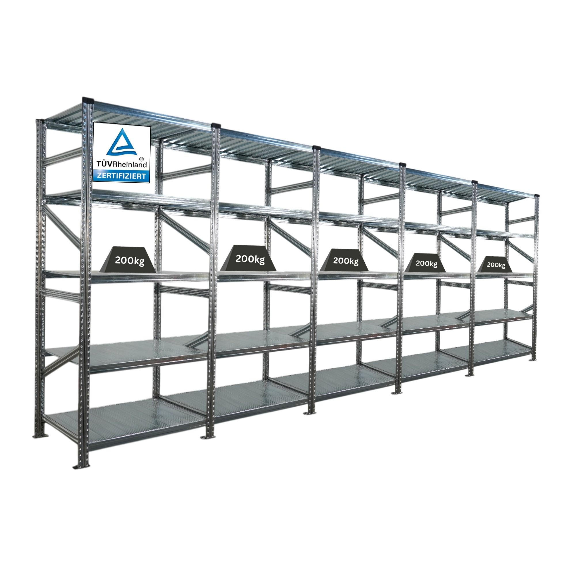 Proregal Fachbodenregal Silber 450x200x70 cm