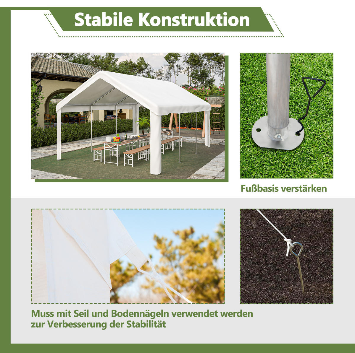 KLEINGARAGE aus Stahlrohr & PE-Oxford 601x400x281 cm in Weiß - Weiß, Metall (400/281/601cm) - Modfu