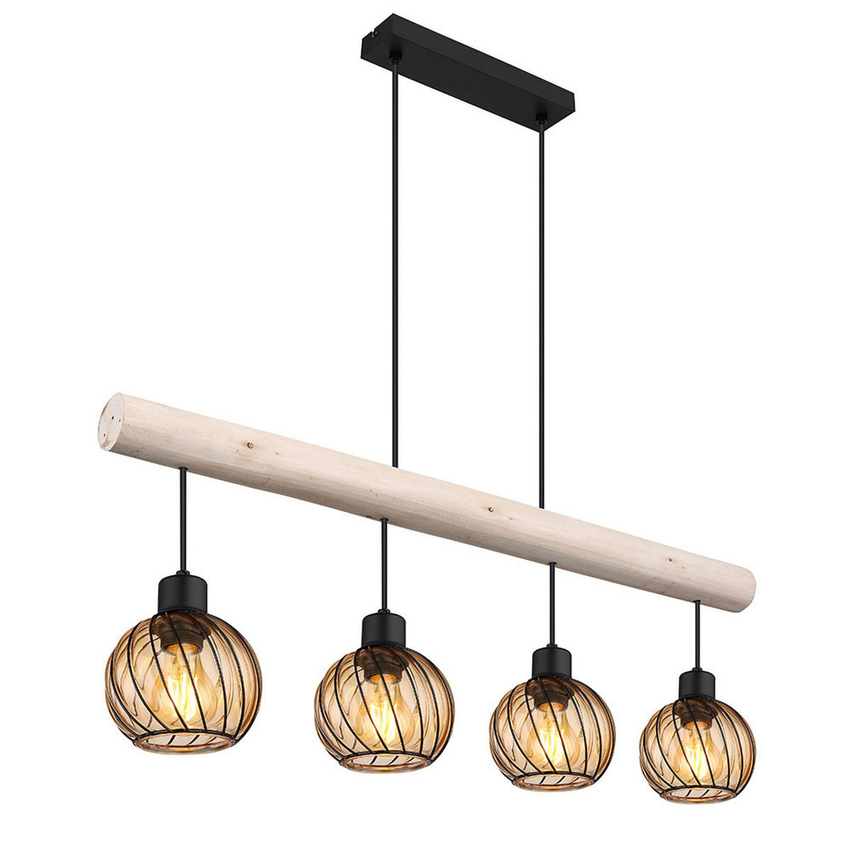 HÄNGELEUCHTE Holzoptik Braun Glas Amber - Braun, Holz (82/13/120cm) - Globo Lighting