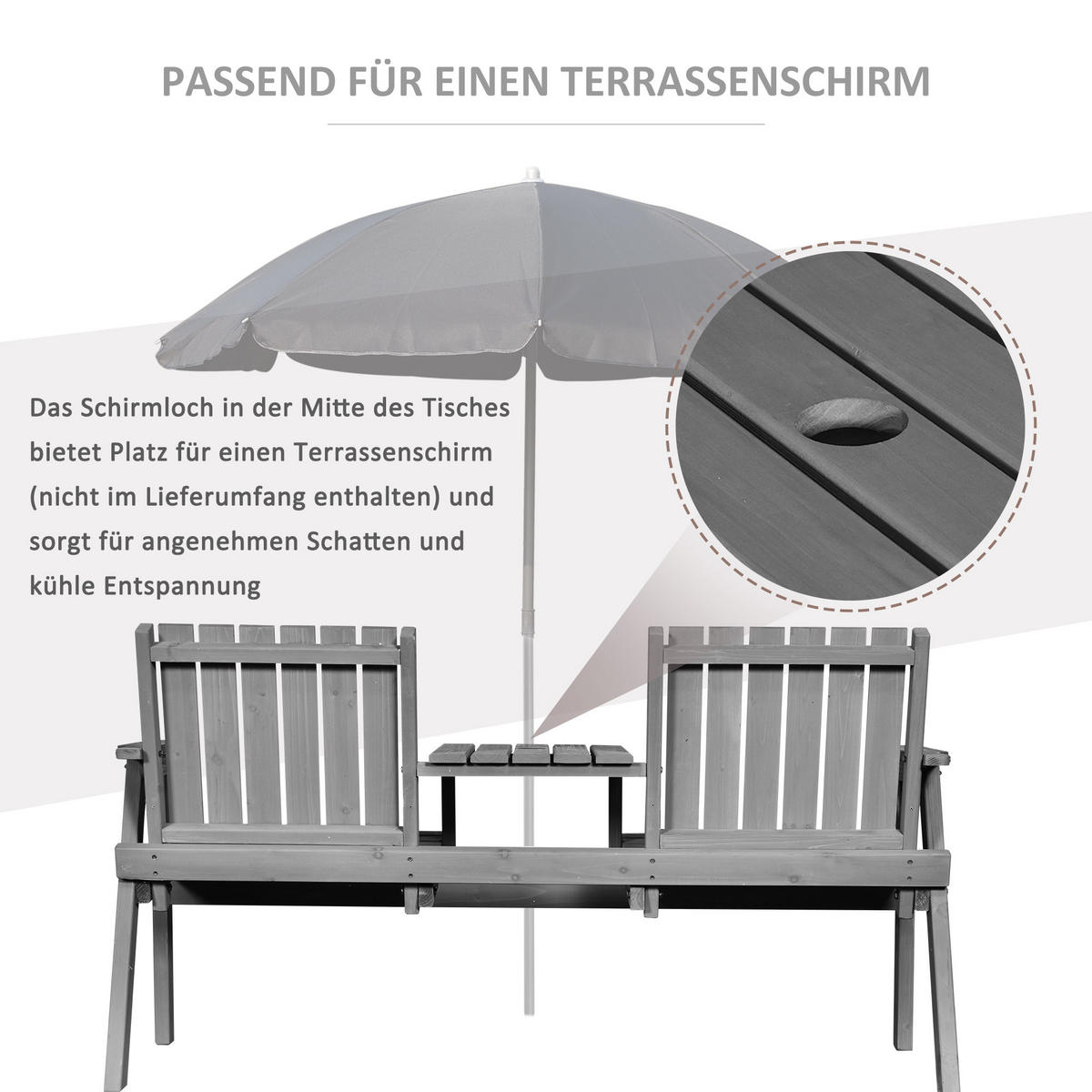 GARTENBANK, mit Tisch, 2 Stühle, 152 x 70 x 83 cm, Massivholz, Grau - Grau, Holz (70/83/152cm) - Outsunny