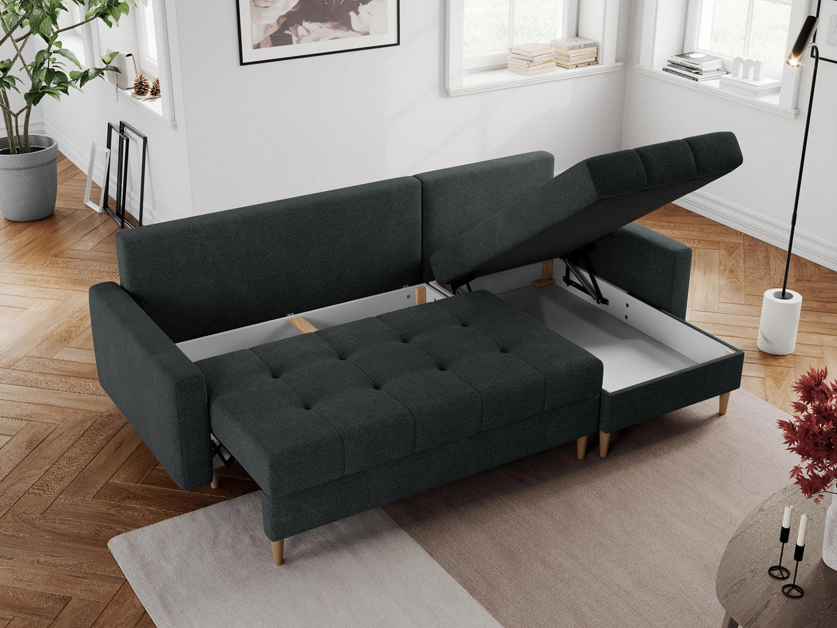 ECKSOFA Colin Struktur Dunkelgrau - Dunkelgrau/Braun, Holz/Textil (220/140cm) - MKS
