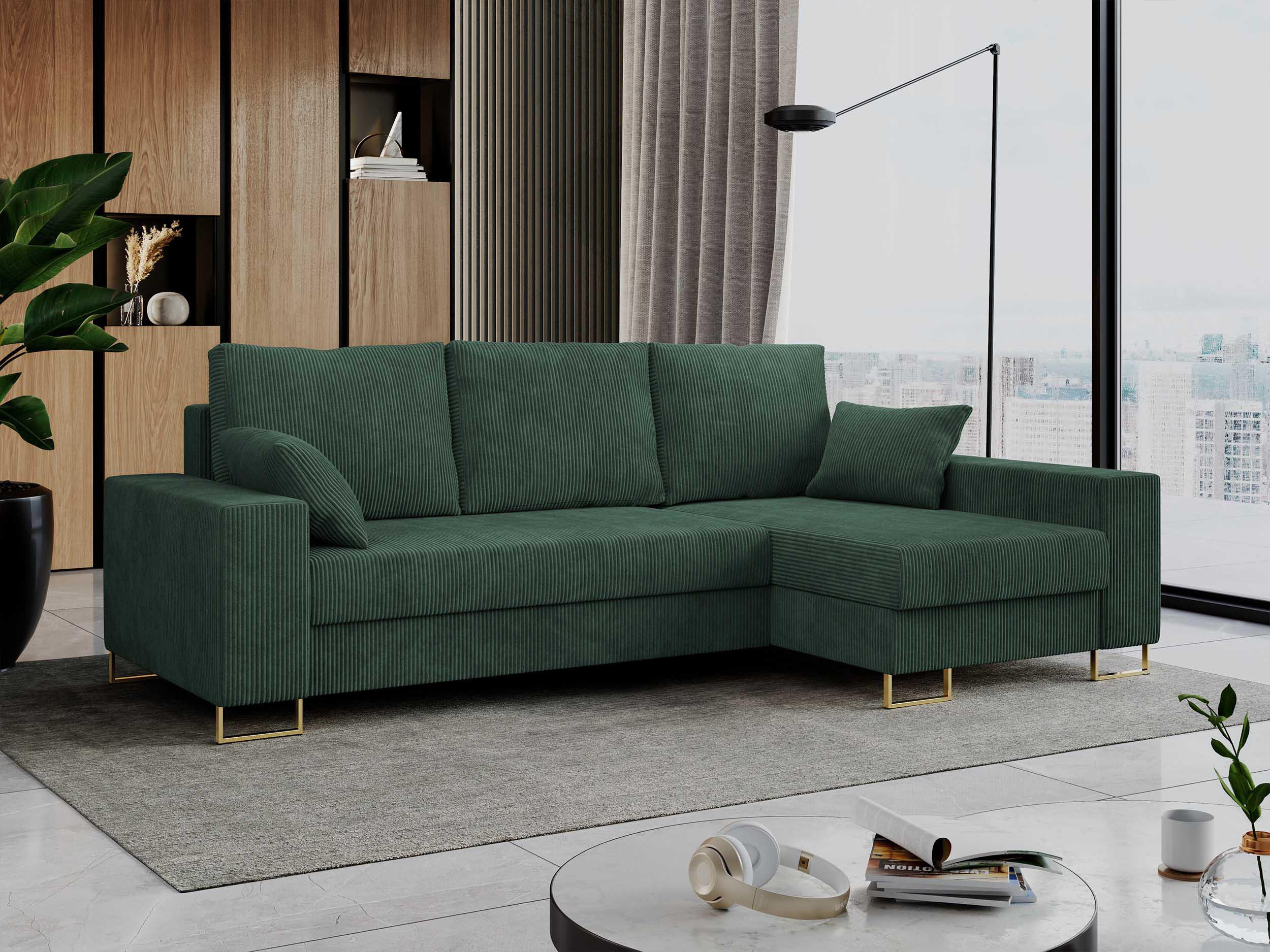 ECKSOFA Dorian Cord Grün - Goldfarben/Grün, Textil/Metall (242/138cm) - MKS