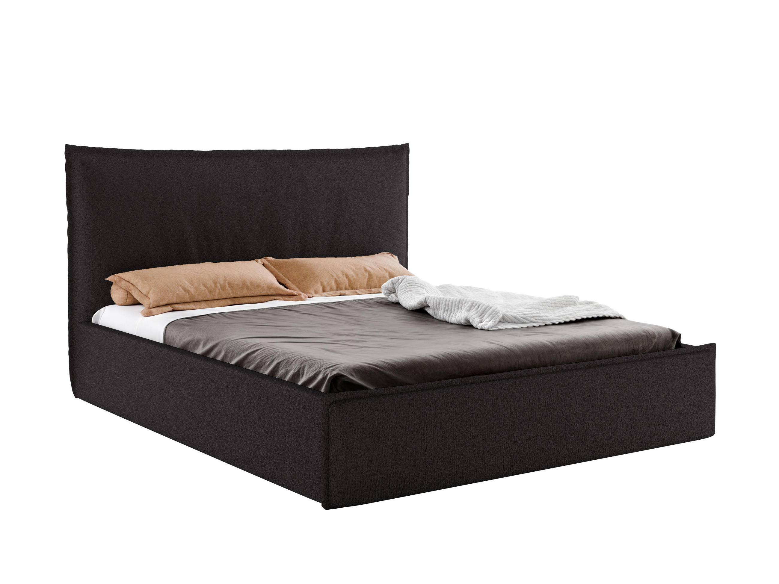 POLSTERBETT LUNA 140x200 cm mit Bettkasten, Stauraum und Metall-Lattenrost – Bouclé Stoff Schwarz - Schwarz, Textil/Metall (140/200cm) - Luxkor24