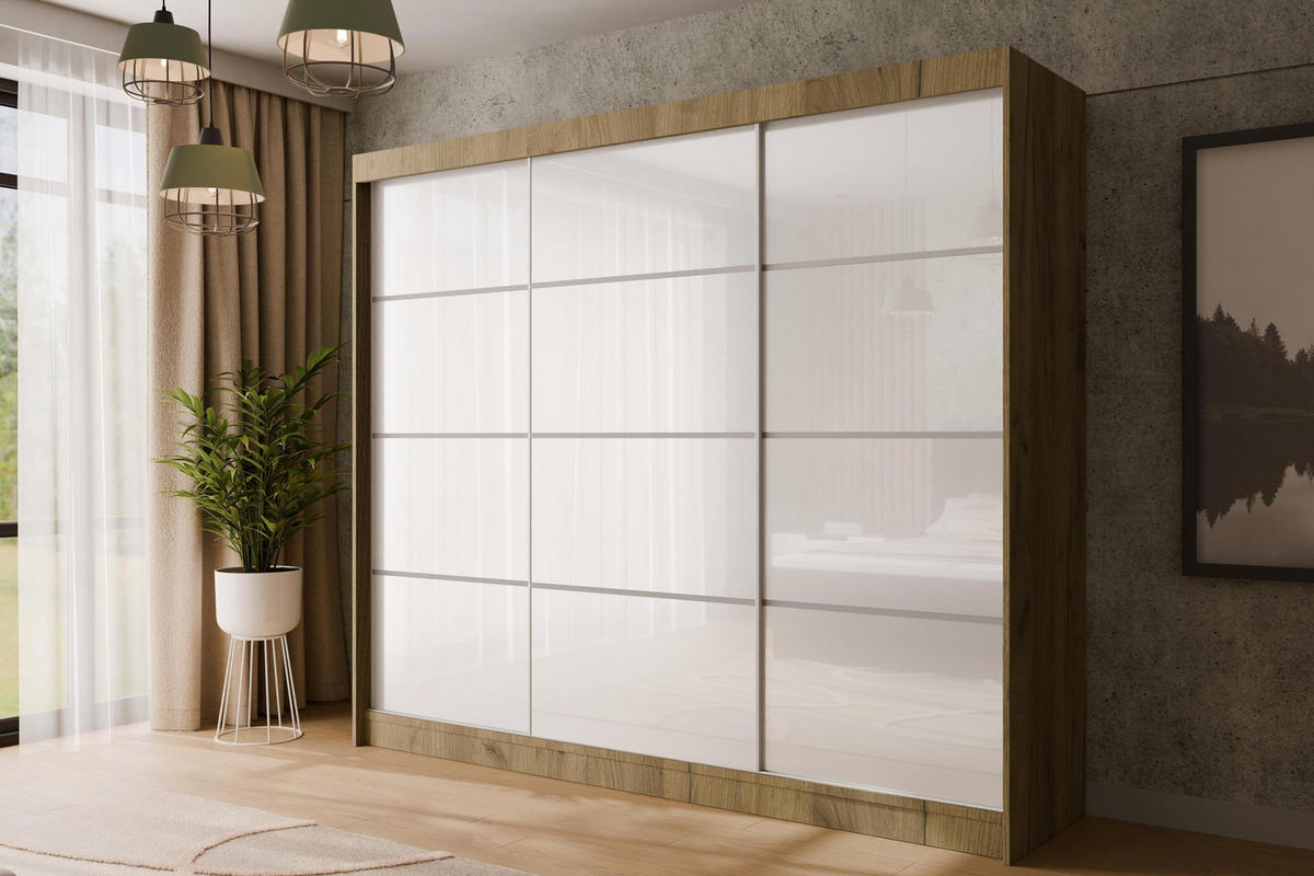 KLEIDERSCHRANK PEKA III - 250 cm - Braun|Weiß - Braun/Weiß, Holzwerkstoff (250/215/61cm) - ALTDECOR