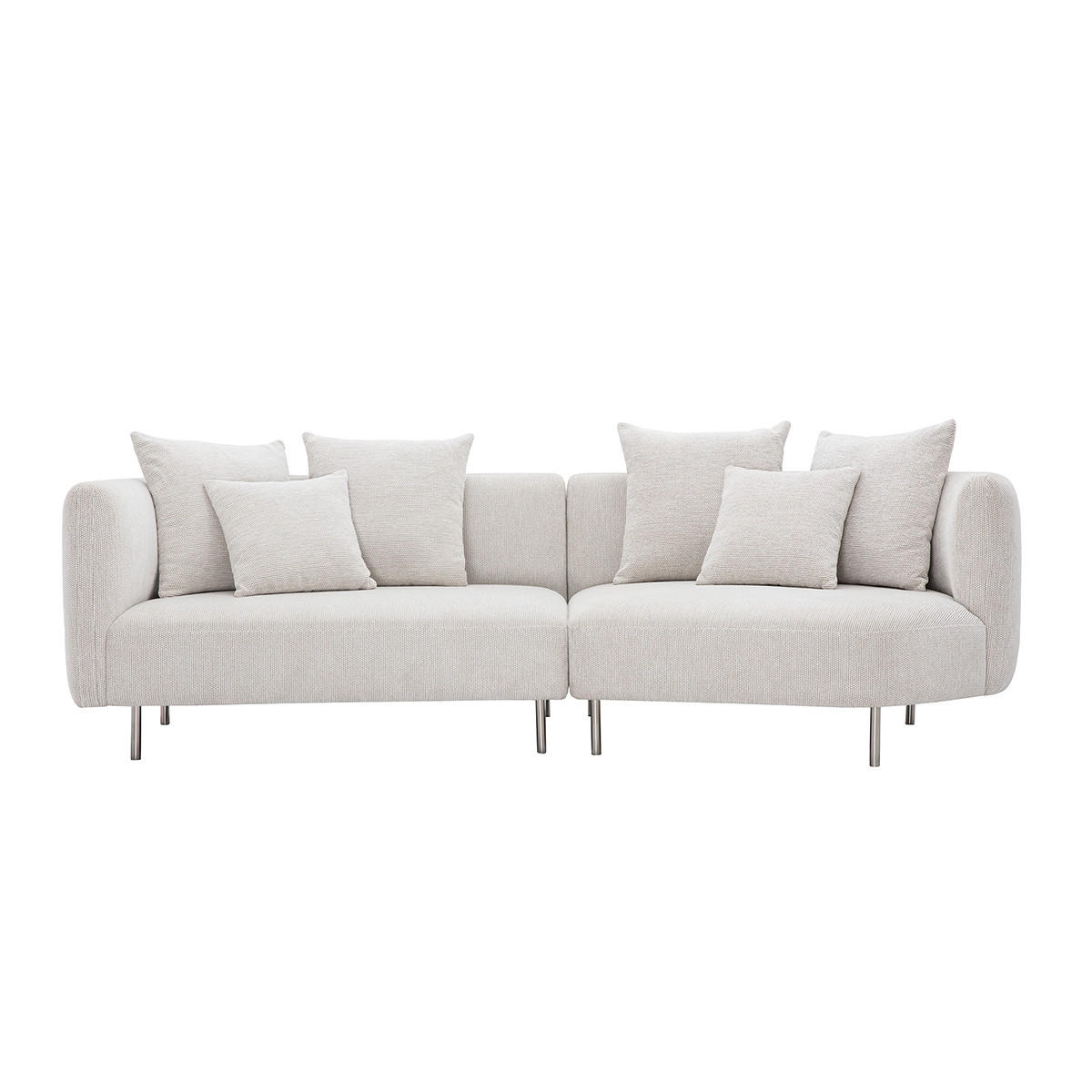DESIGNER-SOFA 3-4 Plätze aus Samteffekt Chenille-Stoff beige und verchromtem Metall IGLESIAS - Beige, Textil (112/70.5/242.5cm) - Miliboo