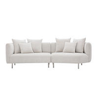 DESIGNER-SOFA 3-4 Plätze aus Samteffekt Chenille-Stoff beige und verchromtem Metall IGLESIAS - Beige, Textil (112/70.5/242.5cm) - Miliboo