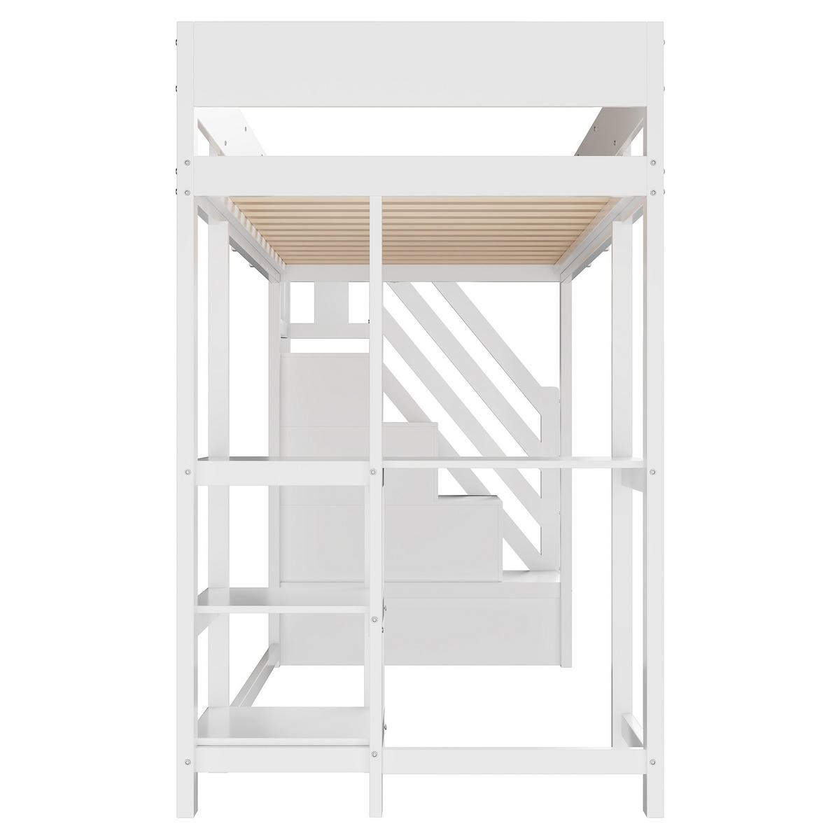 HOCHBETT 90/200 cm aus massivem Kiefernholz mit Stauraum und Ablage - Weiß, Holz (90/200cm) - OKWISH