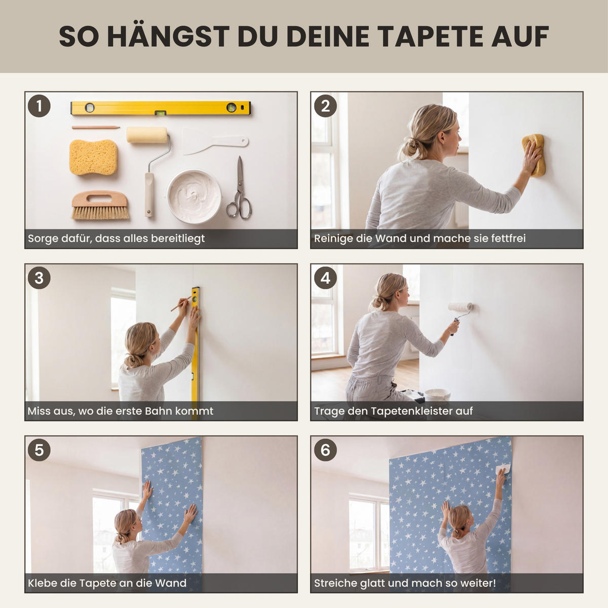 KINDERTAPETE - Sterne - Muster - Blau - 120x280 cm - Hellblau, Papier (120/280cm) - OnlyWow