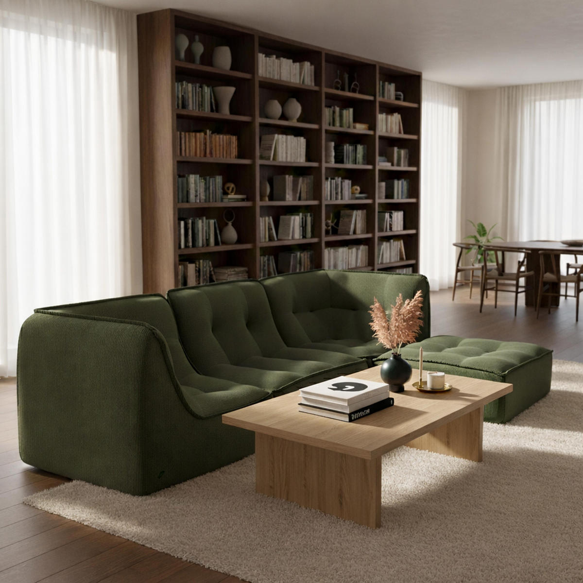 SOFA 3-tlg., Grün - Grün, Textil (260/70/165cm) - Oviala