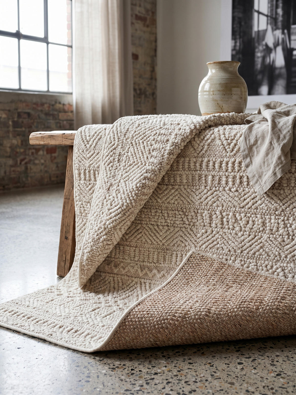 TEPPICH Flachgewebe LANGAU in Creme, mit Ethno-Streifen, 120 x 170 cm - Creme, Textil (120/170cm) - KADIMA DESIGN