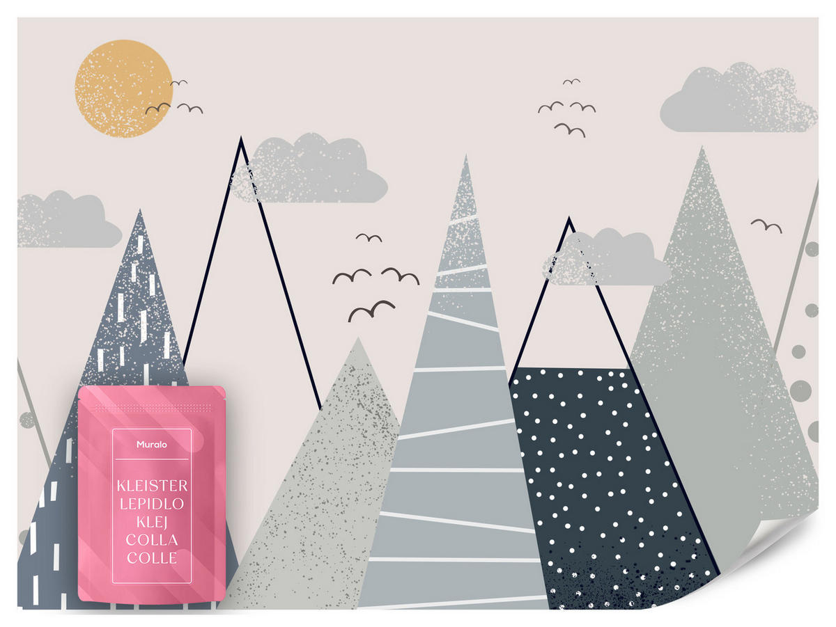 FOTOTAPETE für Kinder Berge im skandinavischen Stil 300x210 - Beige/Schwarz, Papier (300/210cm) - Muralo