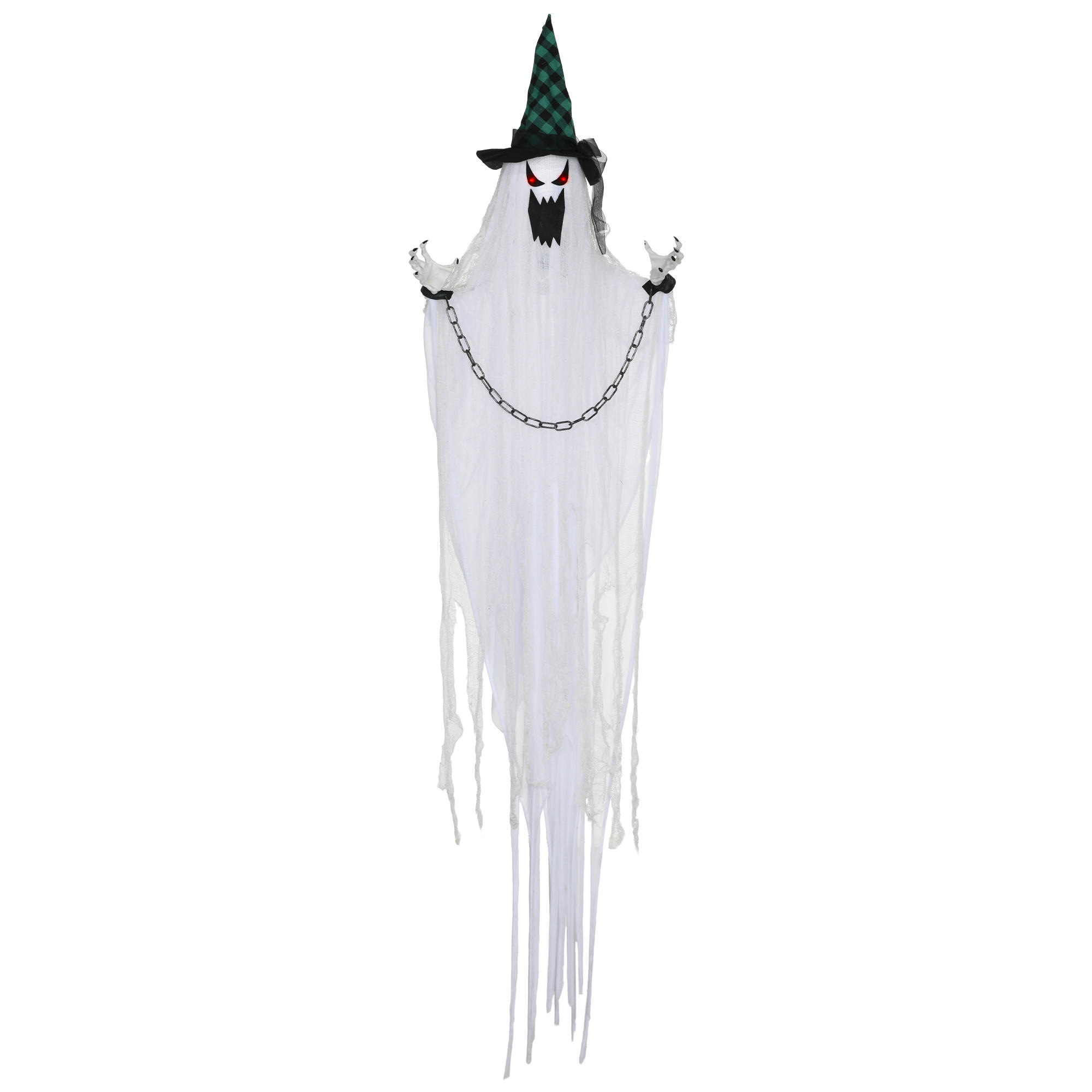 HALLOWEEN-DEKORATION hängender Geist 204 cm mit Geräuschaktivierung, Soundfunktion - Multicolor, Textil (16/204/88cm) - HOMCOM