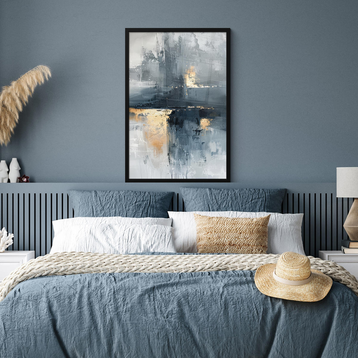 ZARÁMOVANÝ PLAGÁT Umenie - sivé - zlaté - abstraktné 60x90 cm - tmavosivá, papier (60/90cm) - MuchoWow