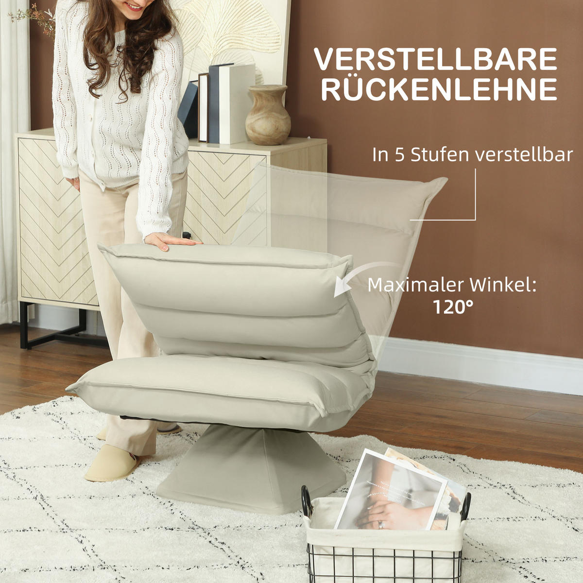 RELAXSESSEL Mikrofaserbezug Beige - Beige, Metall (70/95/62cm) - HOMCOM