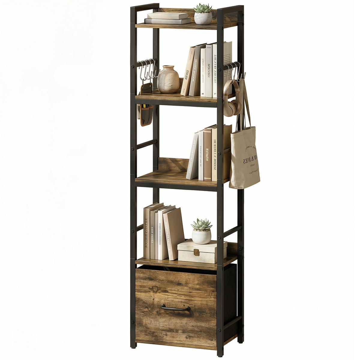 REGAL DE-15566 4 Ebenen + 1 Schublade + 8 Haken Rustikalbraun - Braun, Holzwerkstoff (39/136.5/26cm) - ComfortXL