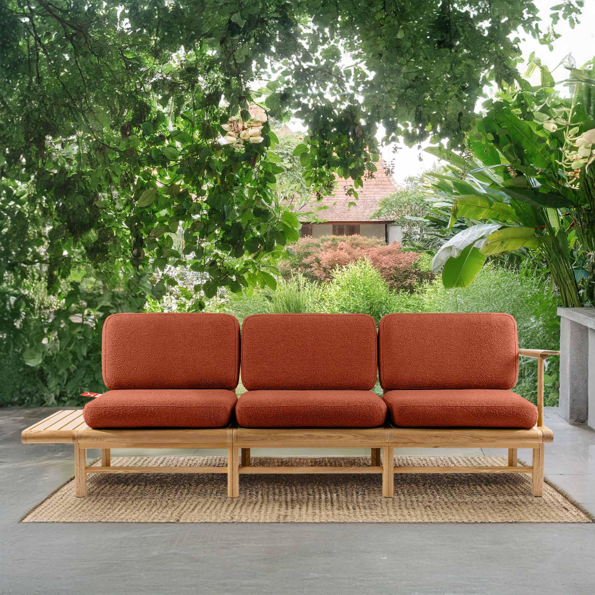 GARTENSOFA ATREDA 3-Sitzer, mit Ablage - Orange, Holz/Textil (245/74/80cm) - KONSIMO®