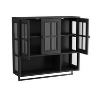 KÜCHENOBERSCHRANK 88/26/82,5 cm mit Glasfront, 3 Türen und Handtuchhalter in Schwarz - Schwarz, Holzwerkstoff (88/82.5/26cm) - BEAOK