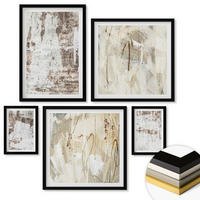 WANDBILDER 5er-Set - 50x50 cm & 20x30 cm & 40x60 cm Schwarzer Rahmen - Abstrakte Muster, weiß, braun - Schwarz, Kunststoff (40/60cm) - ArtPrintCave