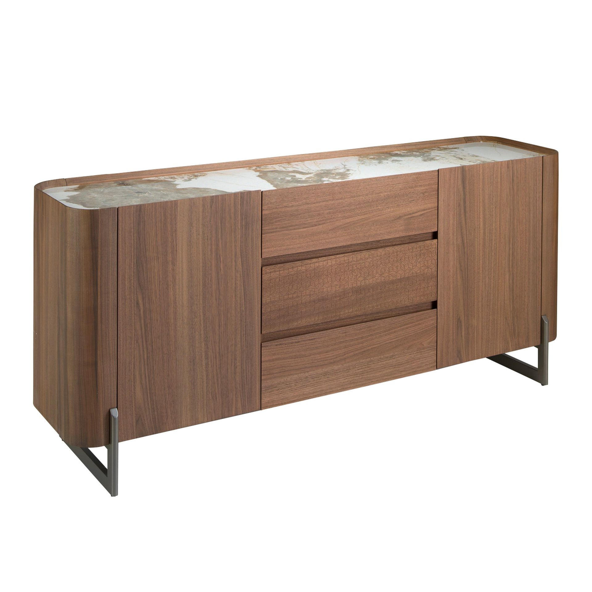 SIDEBOARD Anrichte aus Nussbaum und dunklem metallisiertem Stahl mit Porzellanmarmorplatte 180/45/80 cm - Walnussfarben/Weiß, Holz (180/80/45cm) - ANGEL CERDA
