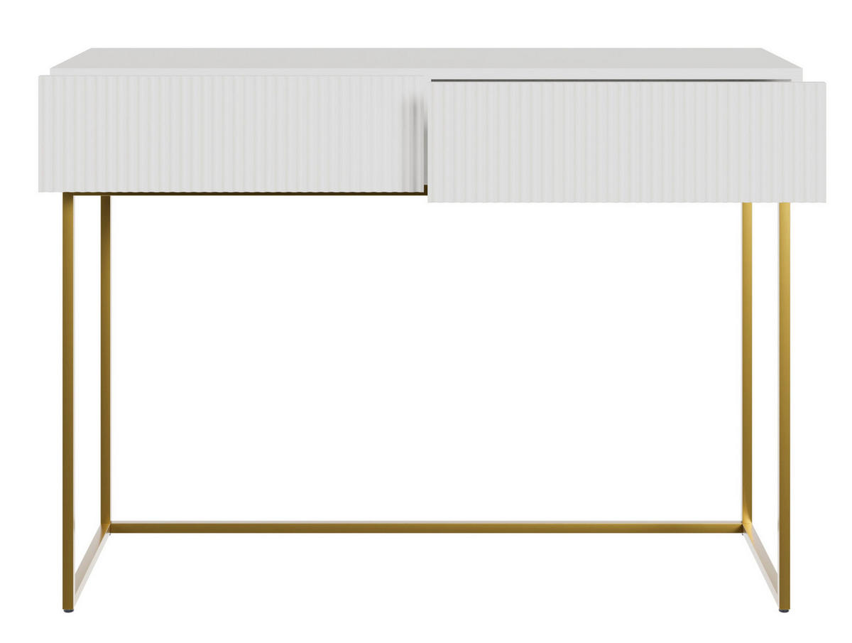 SCHMINKTISCH Veldio mit 2 Schubladen, Weiß mit goldenen Beinen, 110 cm - Goldfarben/Weiß, Holzwerkstoff/Metall (110/79/40cm) - Selsey