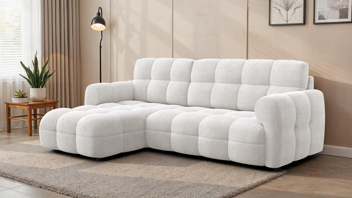 ECKSOFA MELLOW 3-Sitzer, creme - Creme/Schwarz, Holz/Textil (232/156cm) - Courtois Laville