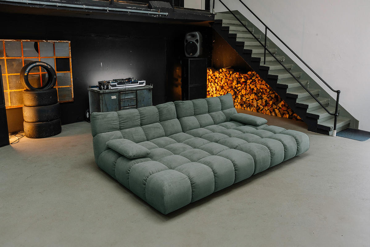 BIG SOFA VIVIEN Smaragdgrün Cord - Smaragdgrün/Schwarz, Kunststoff/Textil (296/85/178cm) - KAWOLA