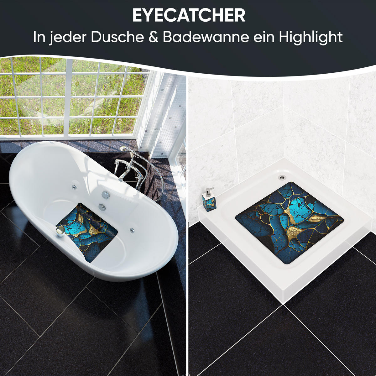 BADEMATTE Marmor Cobalt - Blau, Kunststoff (53/53cm) - Sanilo