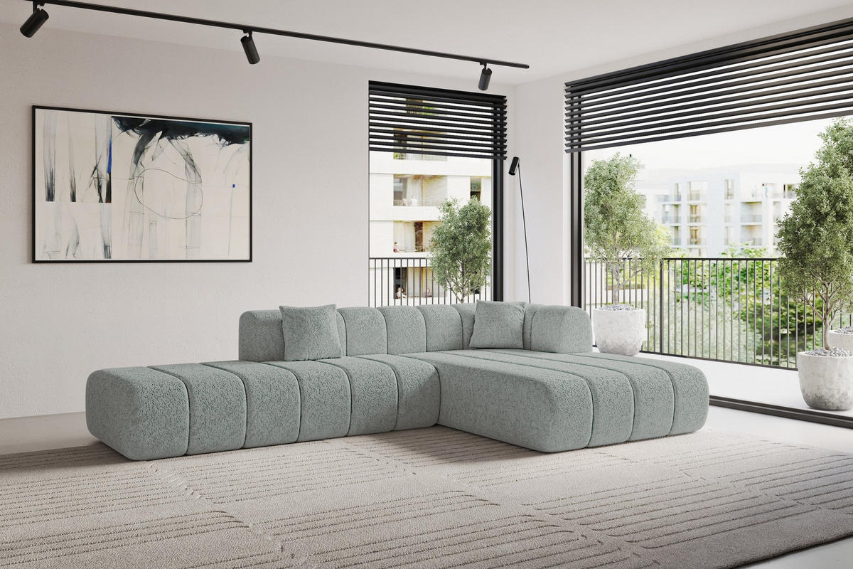ROHOVÁ SEDAČKA s otomanem, pravá BILA-L 289x176x71 Zelená Žinylka - černá/mátově zelená, kompozitní dřevo/textil (289/176cm) - ALTDECOR