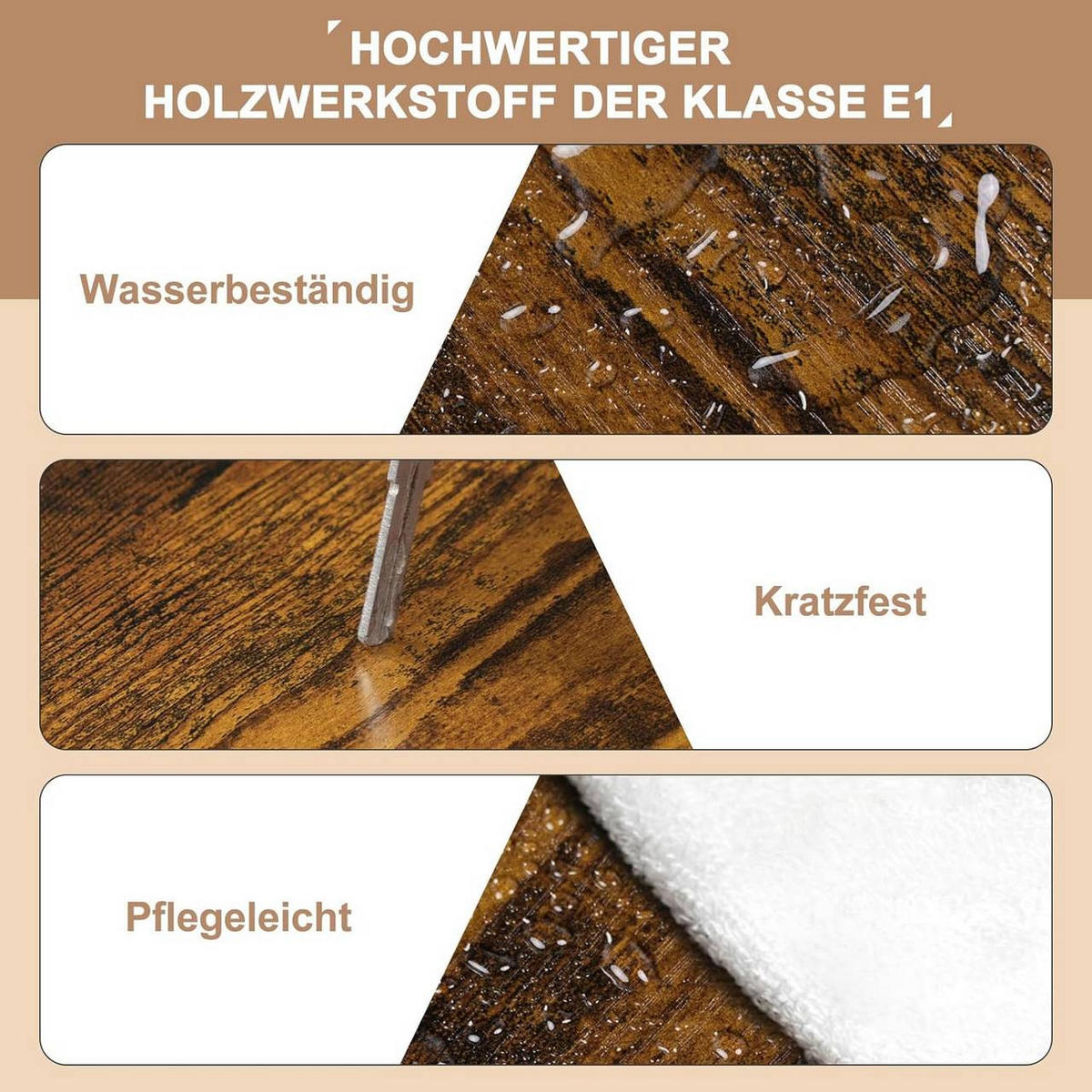 COUCHTISCH rund, mit 2 Ablagen, Rustikales Braun - Nussbaumfarben, Holzwerkstoff/Metall (50/50/53cm) - Woltu
