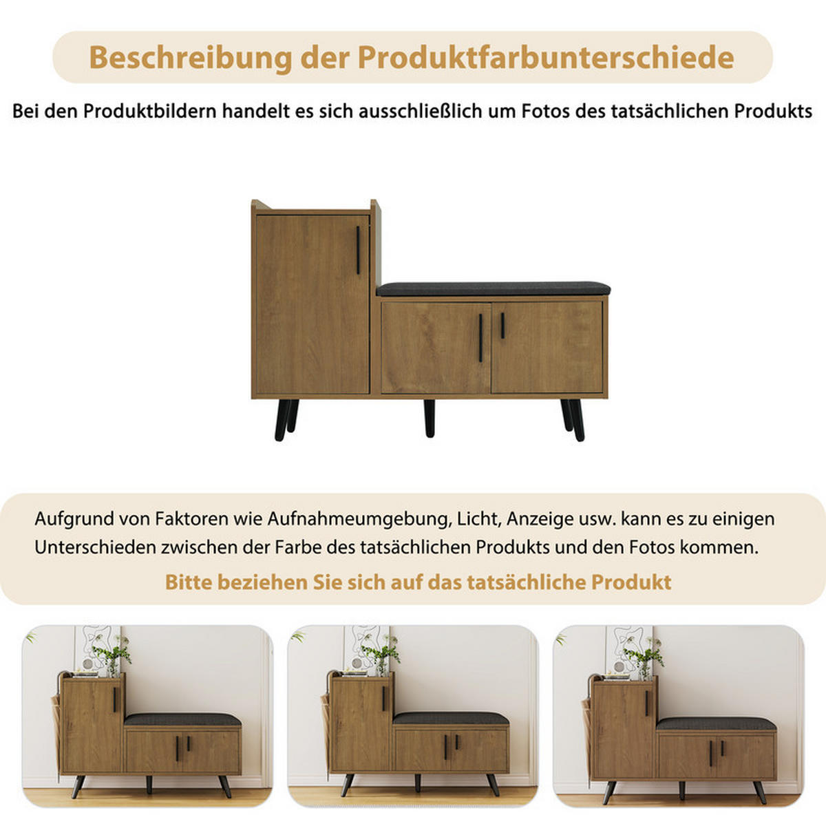 SCHUHSCHRANK mit 3 Stauraumtüren und asymmetrischen Metallgriffen 100x34x69 cm - Braun, Holzwerkstoff (34/68.5/100cm) - Fuleadture